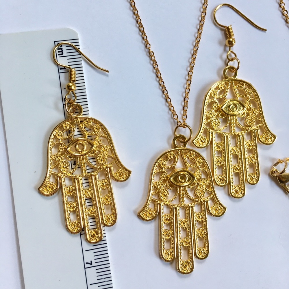 Hamsa Evil Eye Necklace & Earring Set - Picture 5 of 7